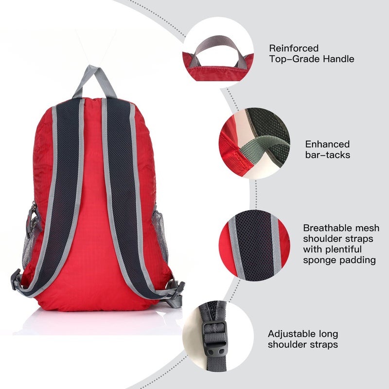 Outlander Packable Handy Lightweight Travel Hiking Backpack Daypack, Red - Image 4
